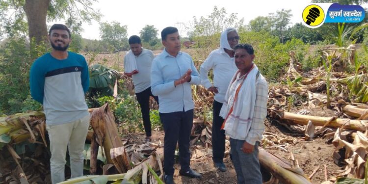 पाचोरा : वादळी वाऱ्यासह झालेल्या पावसामुळे शेतकऱ्यांचे नुकसान, अमोल शिंदे यांनी बांधावर जाऊन केली पाहणी