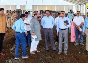 Guardian Minister Gulabrao Patil inspecting the venue