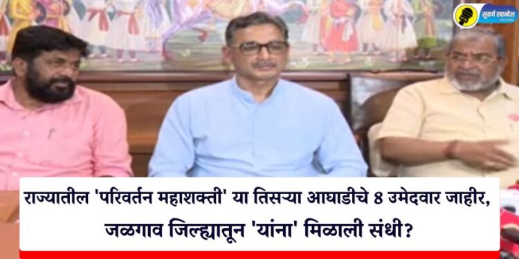 राज्यातील ‘परिवर्तन महाशक्ती’ या तिसऱ्या आघाडीचे 8 उमेदवार जाहीर, जळगाव जिल्ह्यातून ‘यांना’ मिळाली संधी?