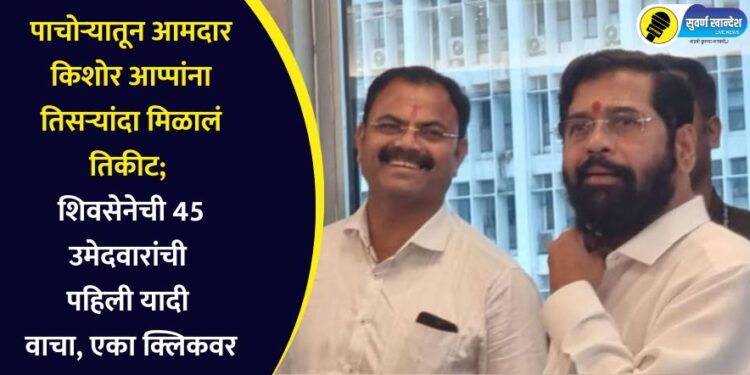 पाचोऱ्यातून आमदार किशोर आप्पांना तिसऱ्यांदा मिळालं तिकीट; शिवसेनेची 45 उमेदवारांची पहिली यादी वाचा, एका क्लिकवर