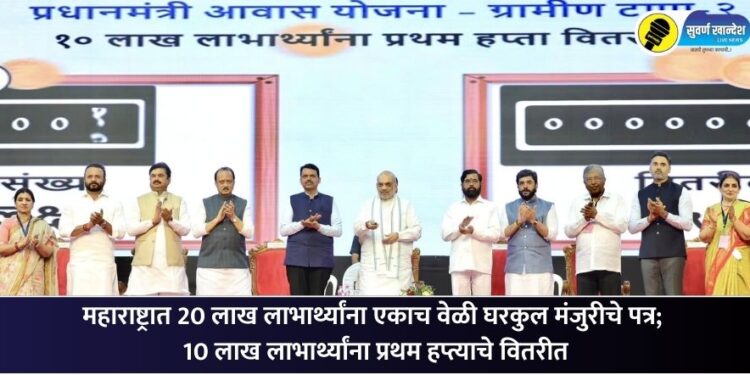 महाराष्ट्रात 20 लाख लाभार्थ्यांना एकाच वेळी घरकुल मंजुरीचे पत्र; 10 लाख लाभार्थ्यांना प्रथम हप्त्याचे वितरीत