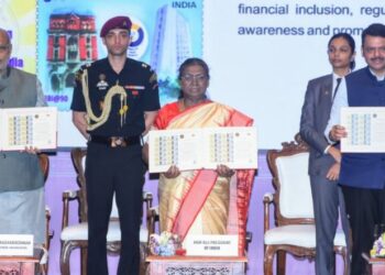 President Droupadi Murmu presents at the 90th anniversary celebrations of the Reserve Bank of India held at NCPA Nariman Point.