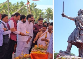 राजकोट किल्ल्यावरील छत्रपती शिवाजी महाराजांच्या भव्य पुतळ्याचे मुख्यमंत्री-उपमुख्यमंत्र्यांच्या हस्ते दर्शन व पूजन