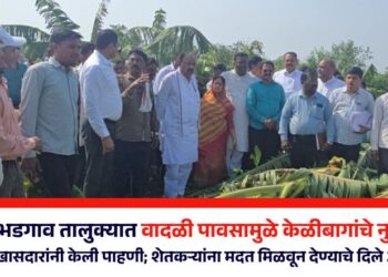 पाचोरा-भडगाव तालुक्यात वादळी पावसामुळे केळीबागांचे नुकसान; आमदार-खासदारांनी केली पाहणी; शेतकऱ्यांना मदत मिळवून देण्याचे दिले आश्वासन