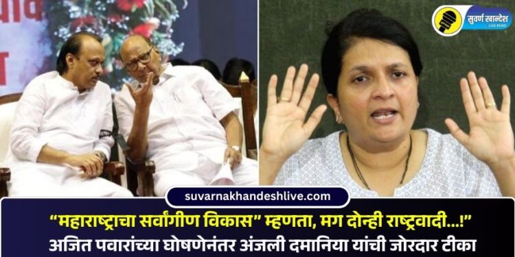 “महाराष्ट्राचा सर्वांगीण विकास” म्हणता, मग दोन्ही राष्ट्रवादी…!” अजित पवारांच्या घोषणेनंतर अंजली दमानिया यांची जोरदार टीका