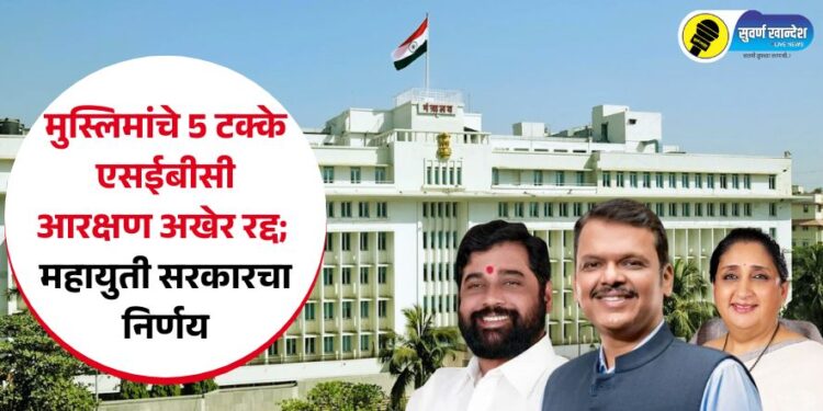 मुस्लिमांचे 5 टक्के एसईबीसी आरक्षण अखेर रद्द; महायुती सरकारचा निर्णय