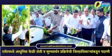 रावेरमध्ये आधुनिक केळी शेती व मूल्यवर्धन प्रक्रियेची जिल्हाधिकाऱ्यांकडून पाहणी