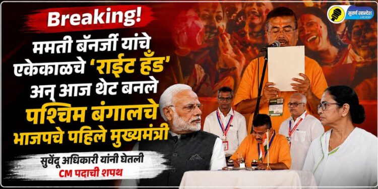 Breaking! ममती बॅनर्जी यांचे एकेकाळचे ‘राईट हँड’ अन् आज थेट बनले पश्चिम बंगालचे भाजपचे पहिले मुख्यमंत्री; सुवेंदू अधिकारी यांनी घेतली CM पदाची शपथ