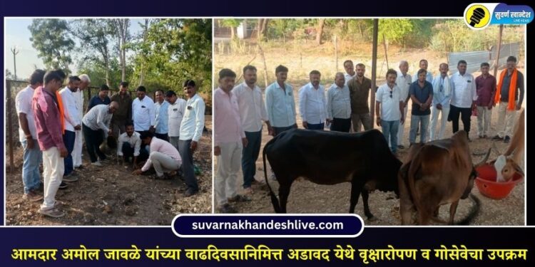 आमदार अमोल जावळे यांच्या वाढदिवसानिमित्त अडावद येथे वृक्षारोपण व गोसेवेचा उपक्रम