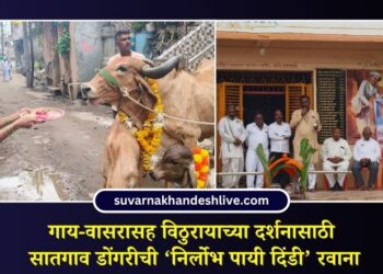 गाय-वासरासह विठुरायाच्या दर्शनासाठी सातगाव डोंगरीची ‘निर्लोभ पायी दिंडी’ रवाना