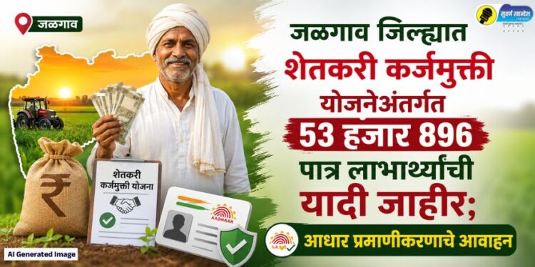 जळगाव जिल्ह्यात शेतकरी कर्जमुक्ती योजनेअंतर्गत 53 हजार 896 पात्र लाभार्थ्यांची यादी जाहीर; आधार प्रमाणीकरणाचे आवाहन