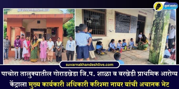 पाचोरा तालुक्यातील गोराडखेडा जि.प. शाळा व वरखेडी प्राथमिक आरोग्य केंद्राला मुख्य कार्यकारी अधिकारी करिश्मा नायर यांची अचानक भेट