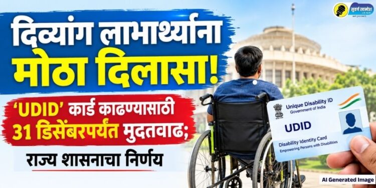 दिव्यांग लाभार्थ्यांना मोठा दिलासा! ‘UDID’ कार्ड काढण्यासाठी 31 डिसेंबरपर्यंत मुदतवाढ; राज्य शासनाचा निर्णय