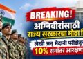 माजी अग्निवीरांना महाराष्ट्र शासनाचा मोठा दिलासा; सरकारी सेवेतील ‘गट-क’ गणवेशधारी पदांवर १०% आरक्षण आणि लेखी-शारीरिक परीक्षेतून पूर्ण सूट