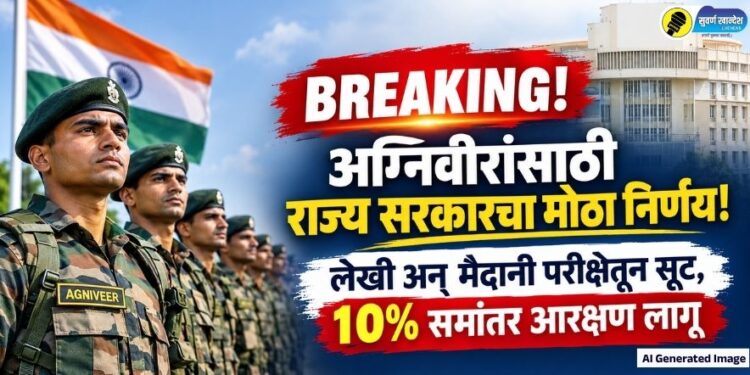 माजी अग्निवीरांना महाराष्ट्र शासनाचा मोठा दिलासा; सरकारी सेवेतील ‘गट-क’ गणवेशधारी पदांवर १०% आरक्षण आणि लेखी-शारीरिक परीक्षेतून पूर्ण सूट